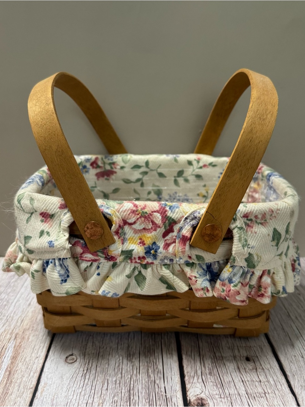 Longaberger Classic Little Market Basket  Spring Flower Liner 5”x8”